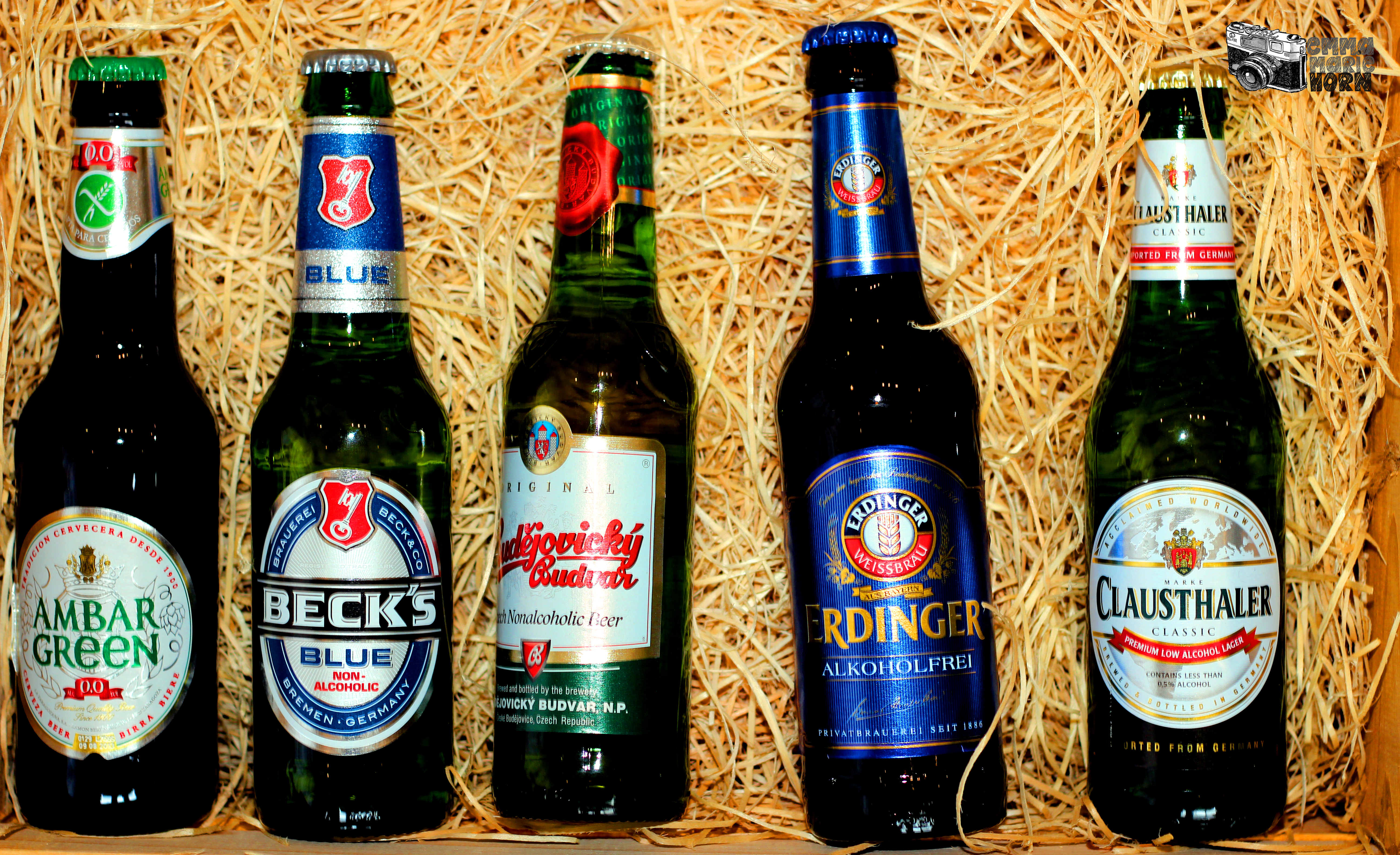 German non-alcoholic beers: Amber Green (gluten free), Beck's Blue, Erdinger Weißbier, Clausthaler.